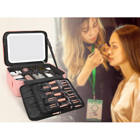 Estuche de maquillaje grande con espejo LED